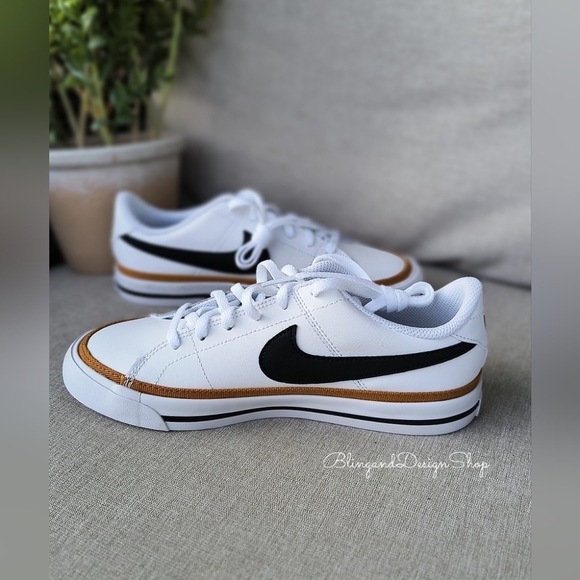 Bling Nike Court Legacy White Sneakers made with Black Crystals Custom Womens - Picture 5 of 7